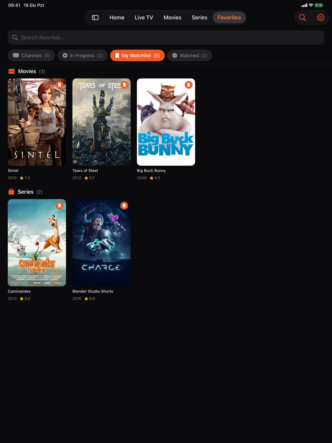 Favorites and the watchlist on iPad