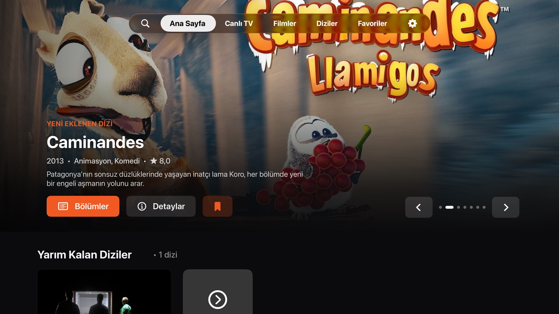 Apple&nbsp;TV'de Haun Player ana sayfası